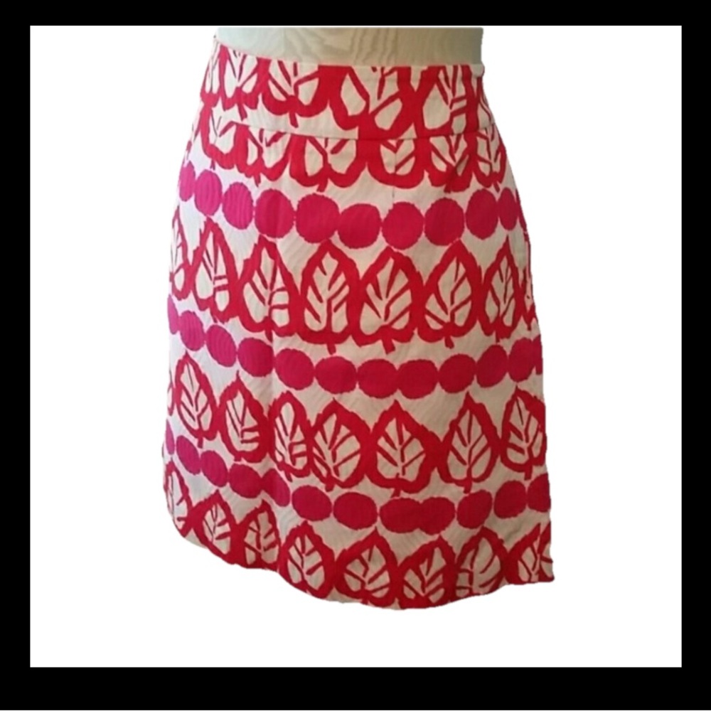 Kate Spade Pink Red Jacquard Skirt Spring Summer Chic Sz 6